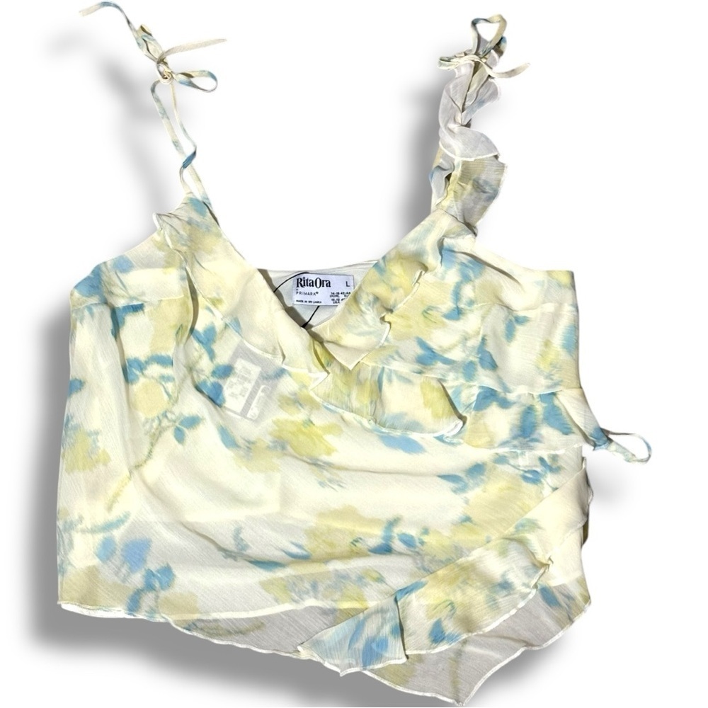 Rita Ora x Primark Flowy Asymmetrical Sheer Yellow Floral Ruffle Camisole Top - Picture 13 of 15